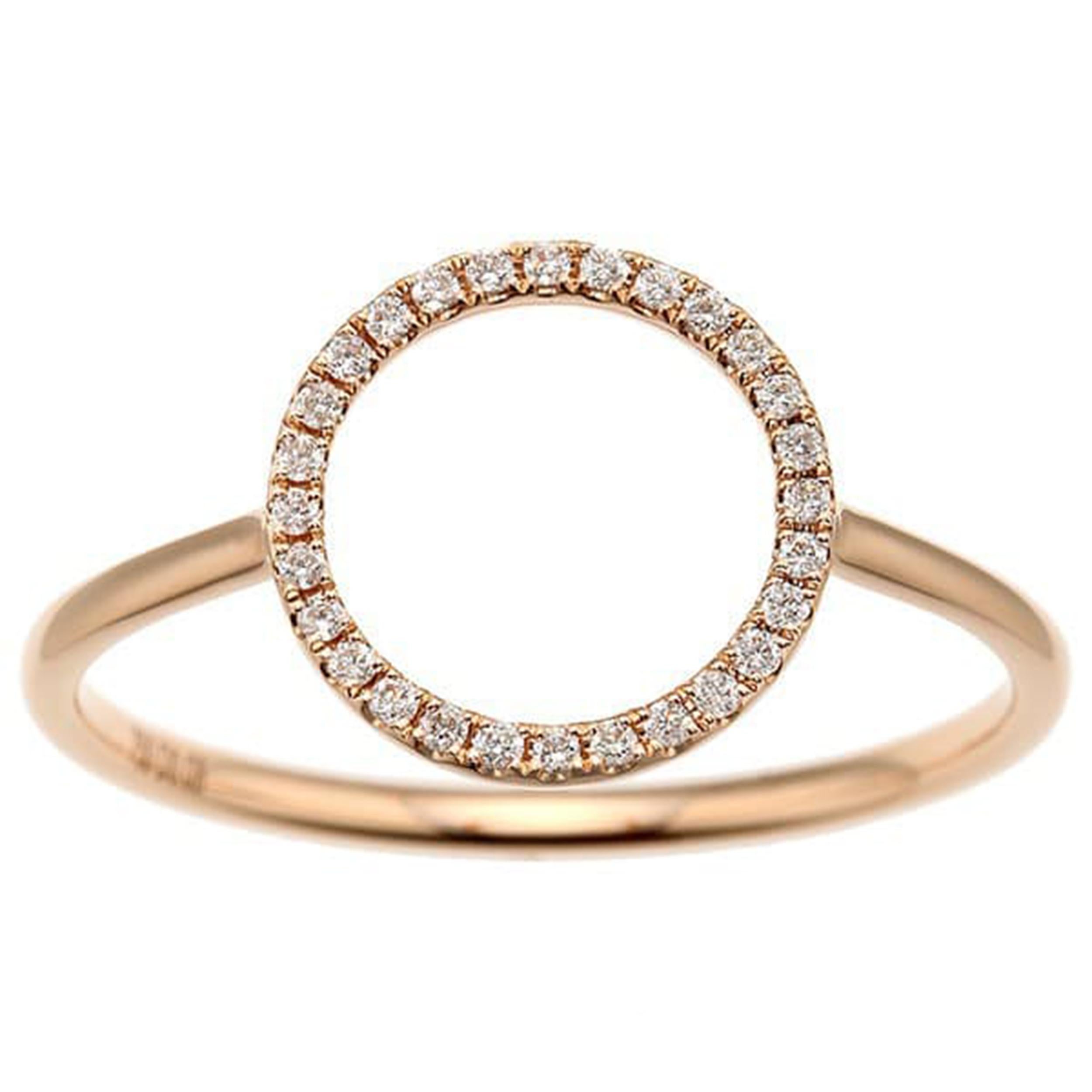 Round Cut Designer 18K Pink Gold Diamond Circle Ring, 0.08ct, Size 6.75 For Sale
