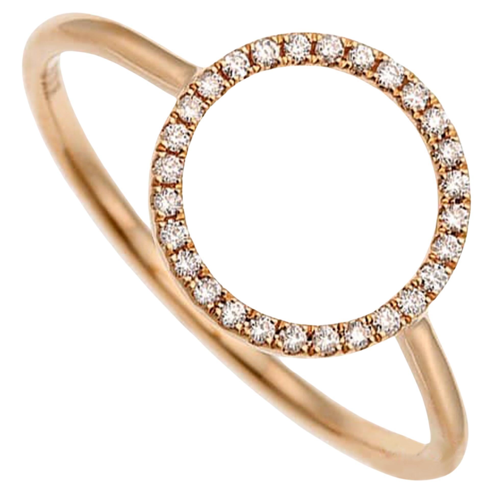 Designer 18K Pink Gold Diamond Circle Ring, 0.08ct, Size 6.75