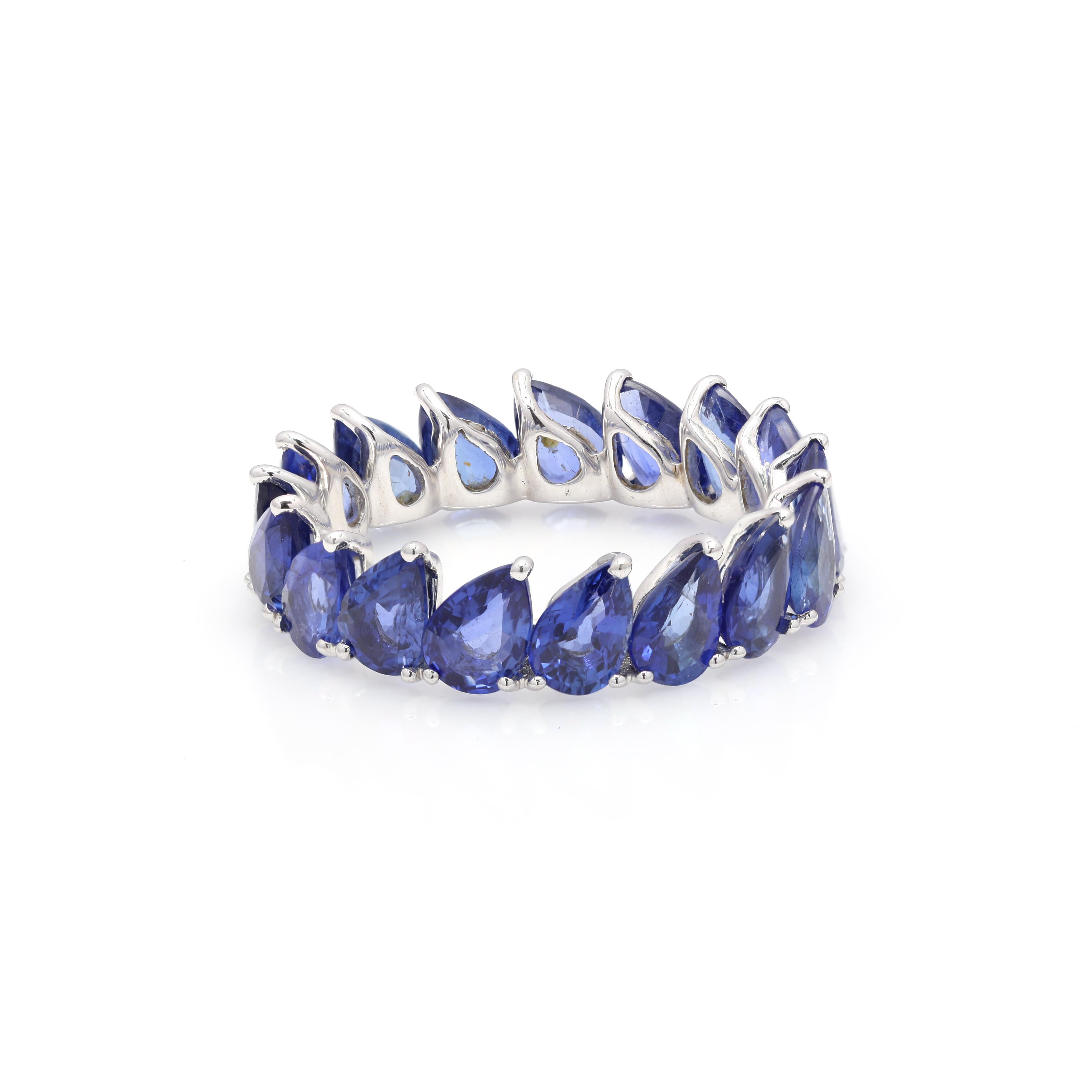 For Sale:  Designer 18K White Gold 8.24 ct Stackable Blue Sapphire Eternity Band Ring 2