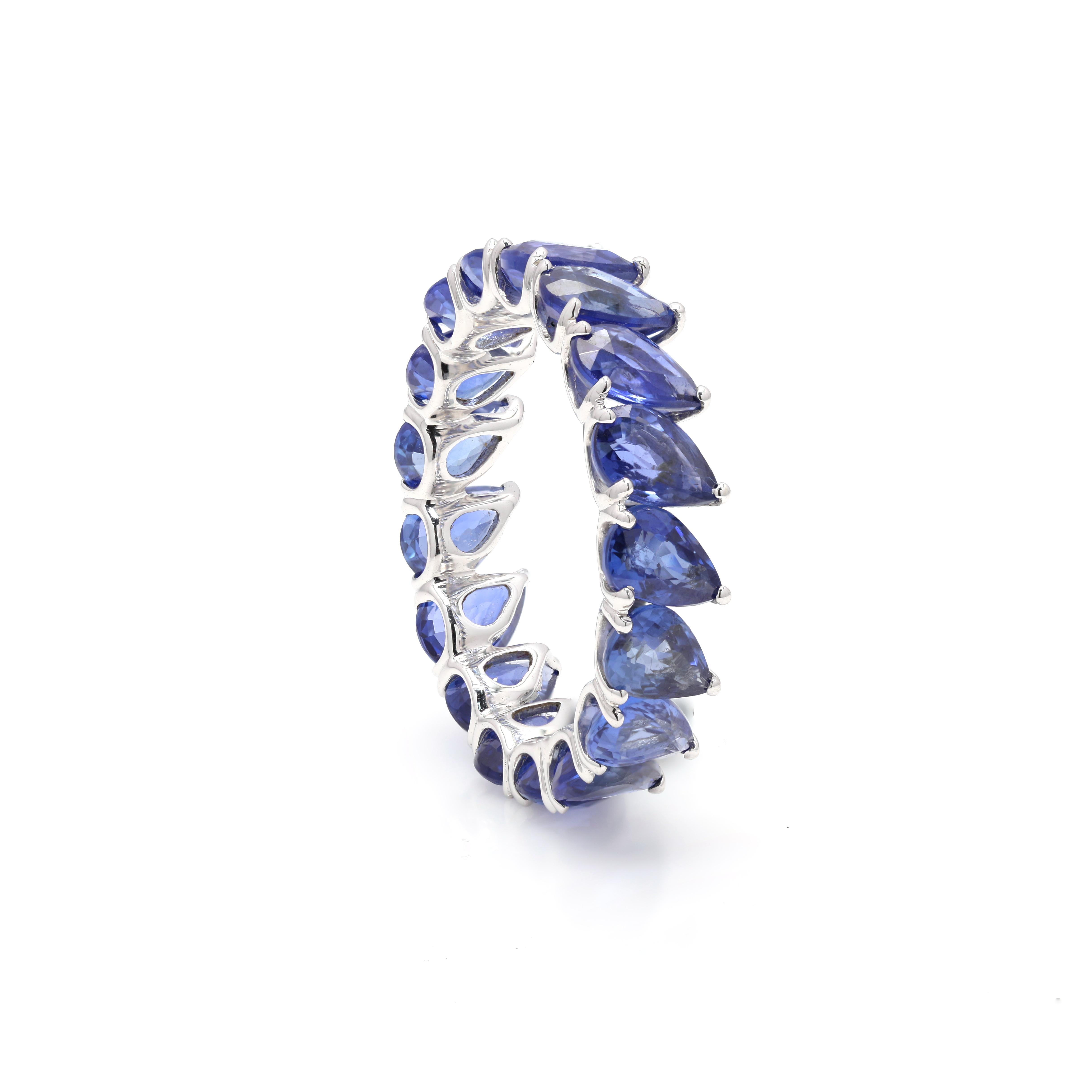 For Sale:  Designer 18K White Gold 8.24 ct Stackable Blue Sapphire Eternity Band Ring 3