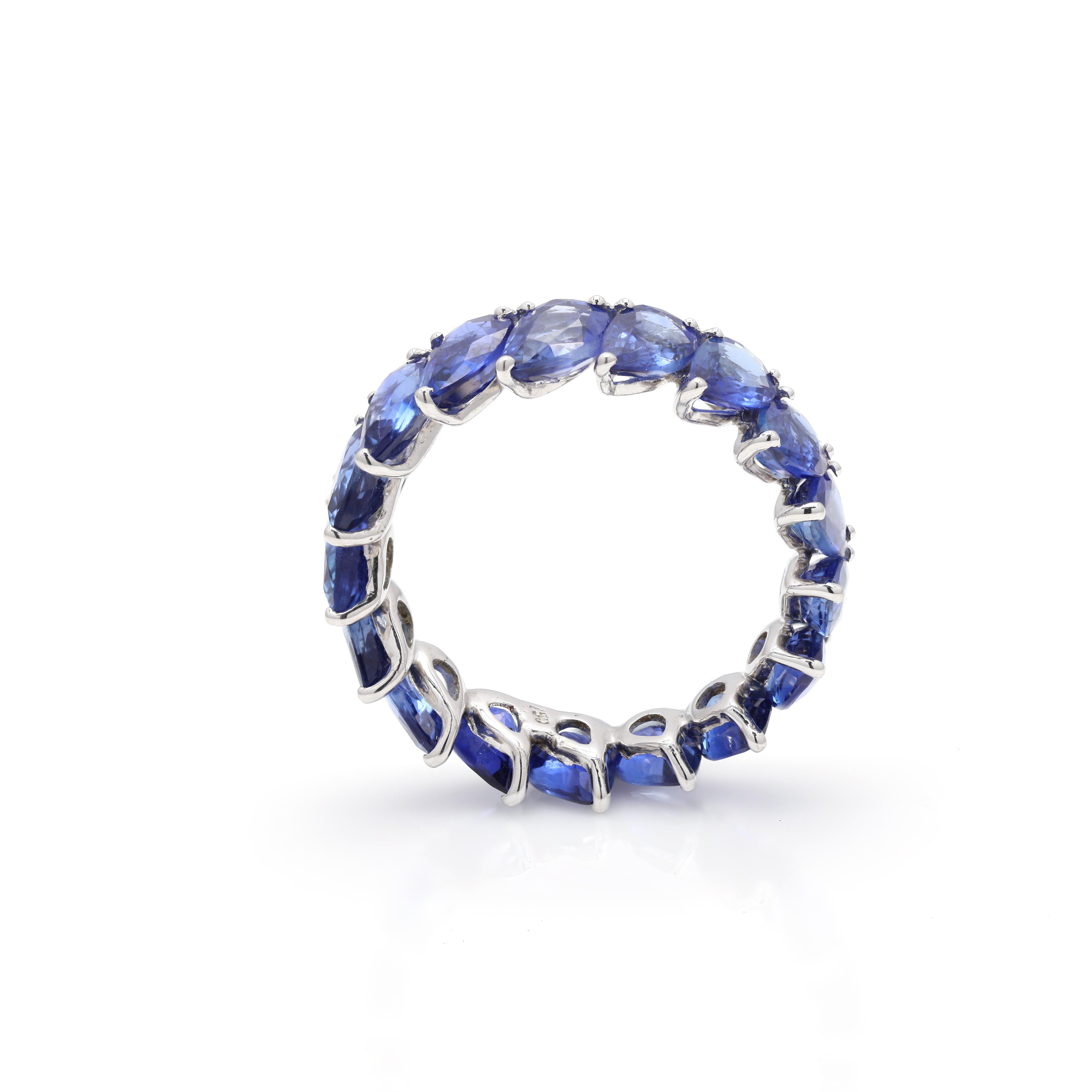 For Sale:  Designer 18K White Gold 8.24 ct Stackable Blue Sapphire Eternity Band Ring 4