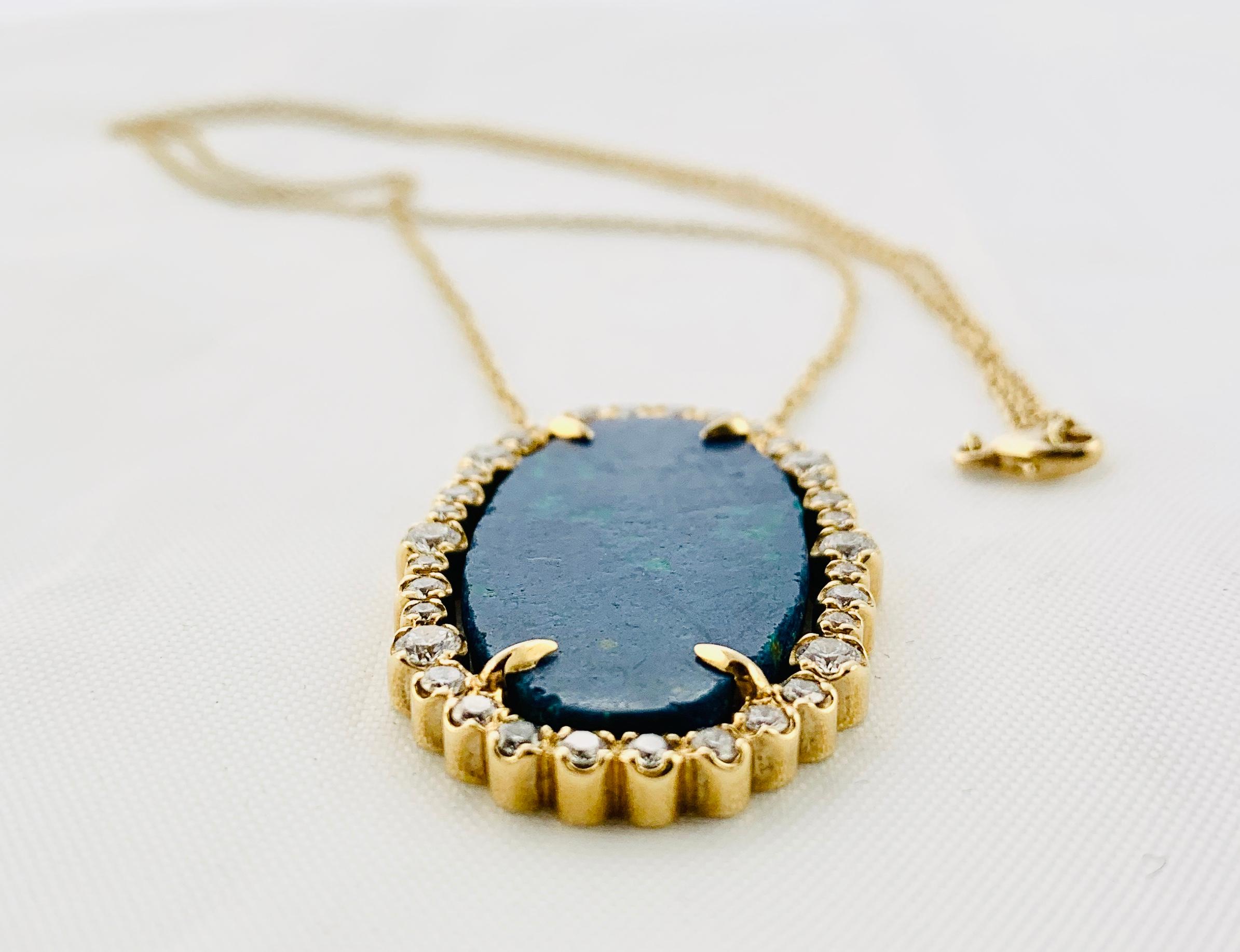 Designer 18 Karat Yellow Gold Diamond and Azurite Necklace 3