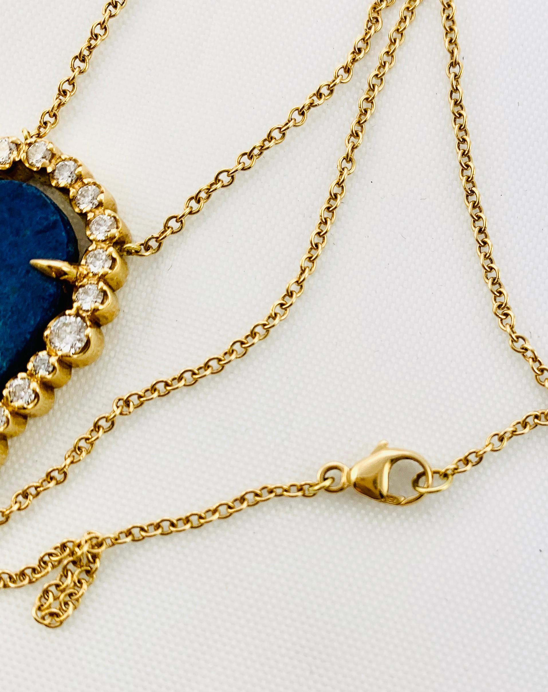 Designer 18 Karat Yellow Gold Diamond and Azurite Necklace 4