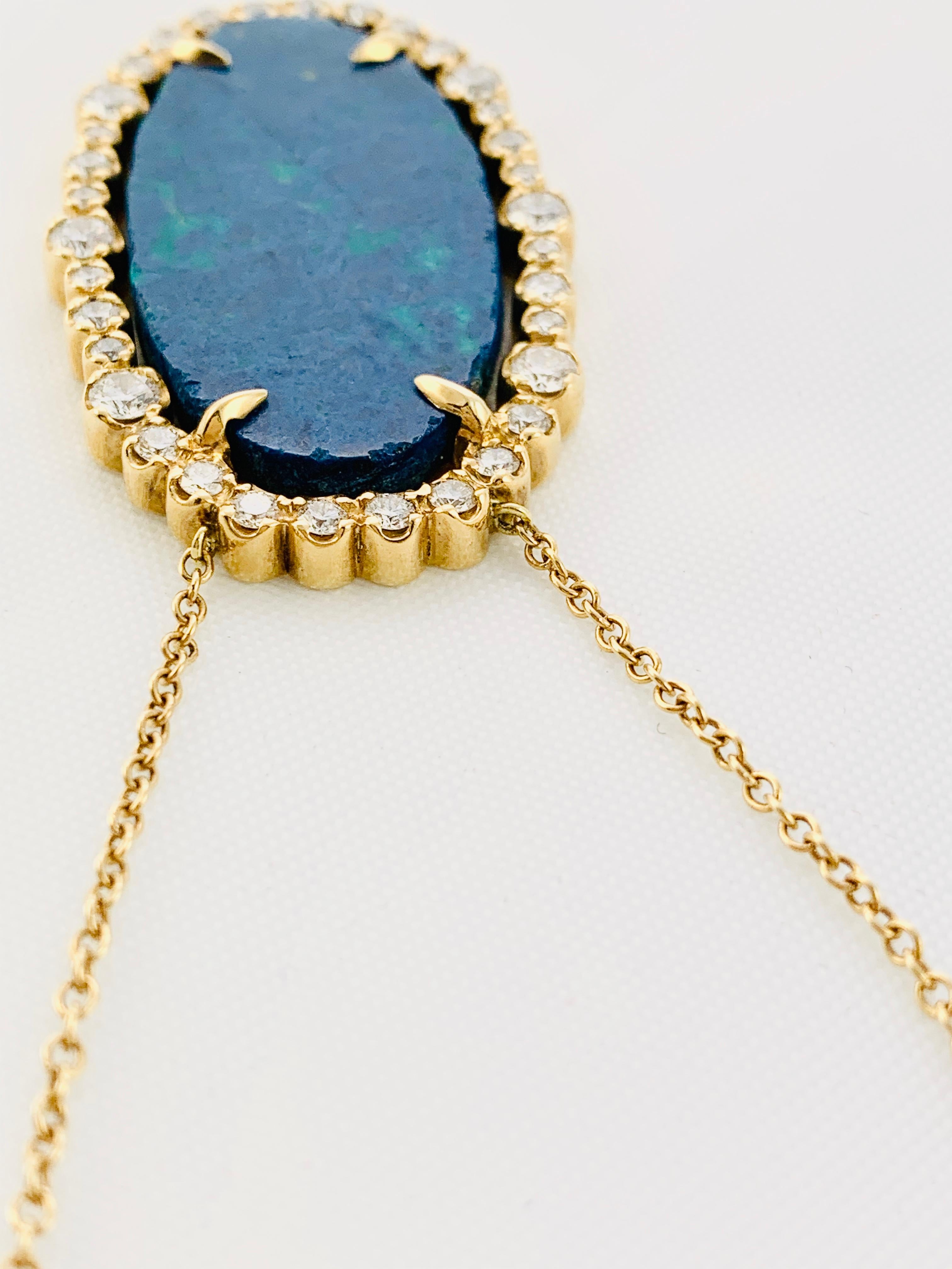 Designer 18 Karat Yellow Gold Diamond and Azurite Necklace 5