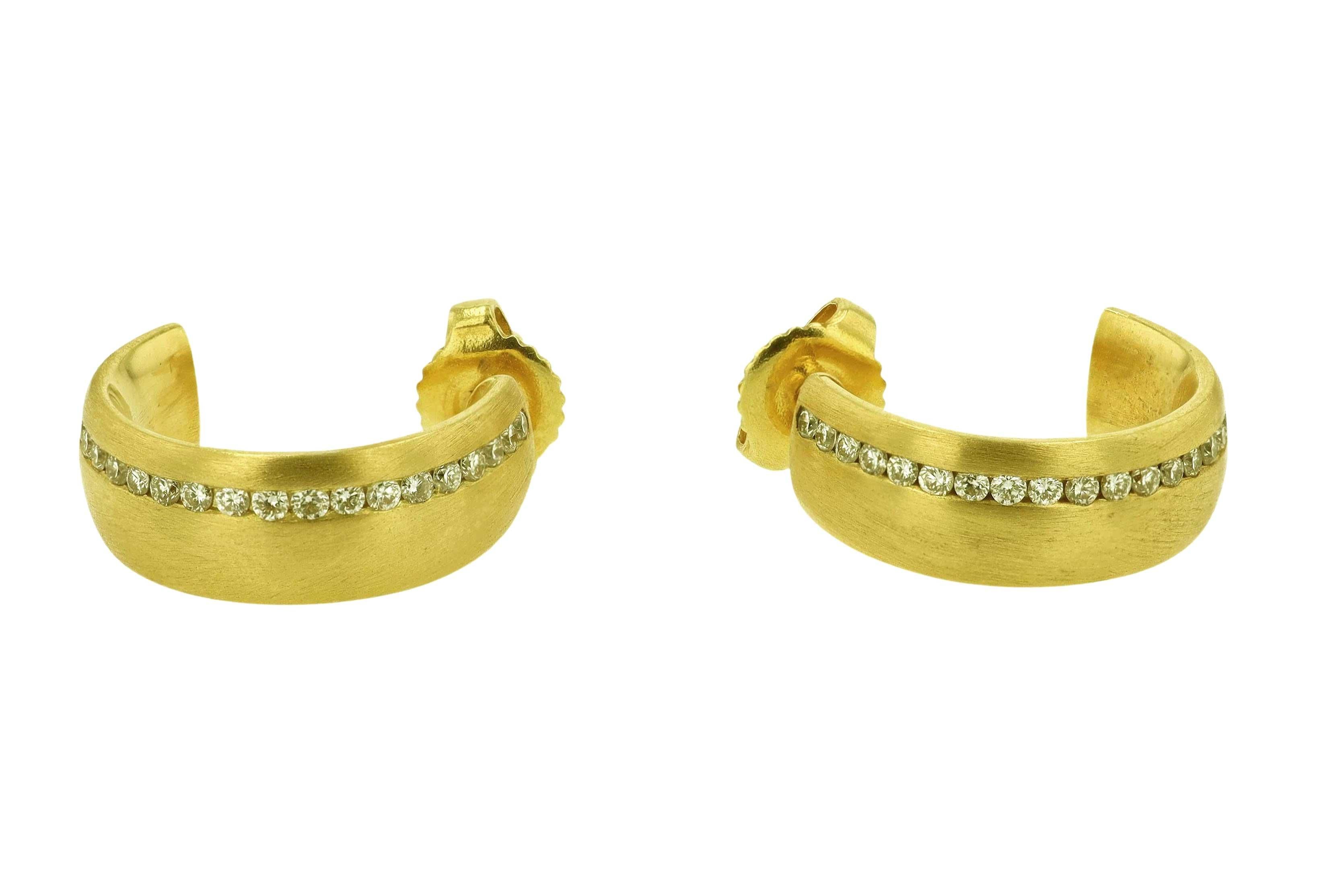 Brilliant Cut Designer 18k Yellow Gold Diamond Wide Hoop Earrings For Sale