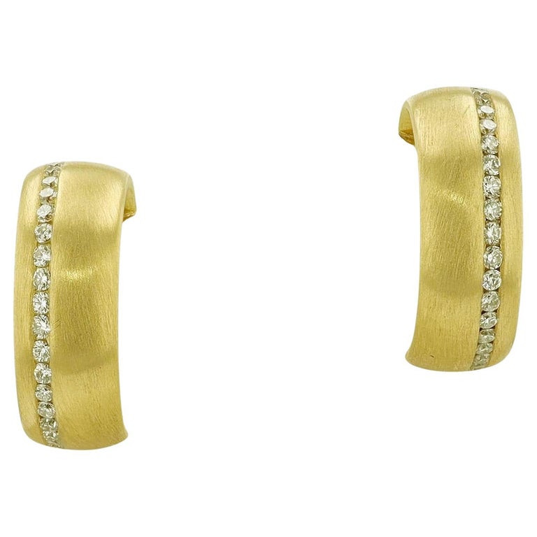 Designer 18k Yellow Gold Diamond Wide Hoop Earrings For Sale at 1stDibs
