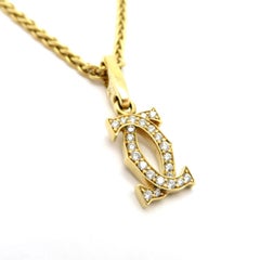 Designer 18 Karat Yellow Gold Double C Cartier Charm Necklace