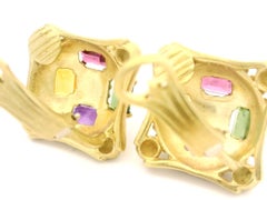 Designer 18k Yellow Gold Multi Color Gemstones Beaded Square Earrings