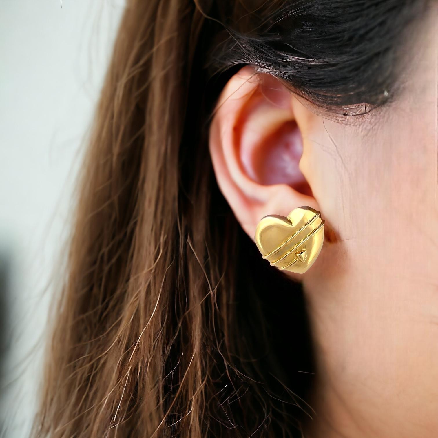 Women's Designer 18K Yellow Gold Tiffany & Co. Cupid's Arrow Heart Earrings