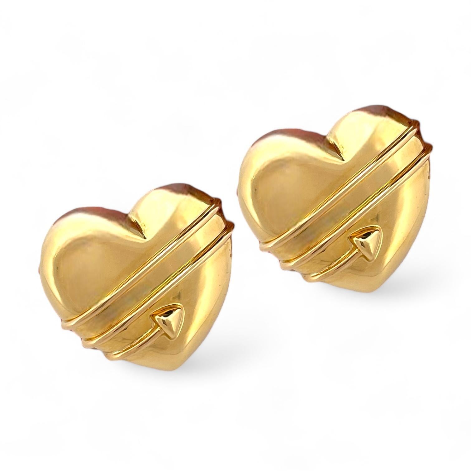 Designer 18K Yellow Gold Tiffany & Co. Cupid's Arrow Heart Earrings 1