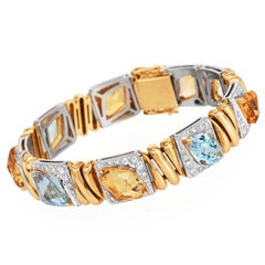 Marina B Citrine Topaz Diamond 18K Gold Statement Link Bracelet