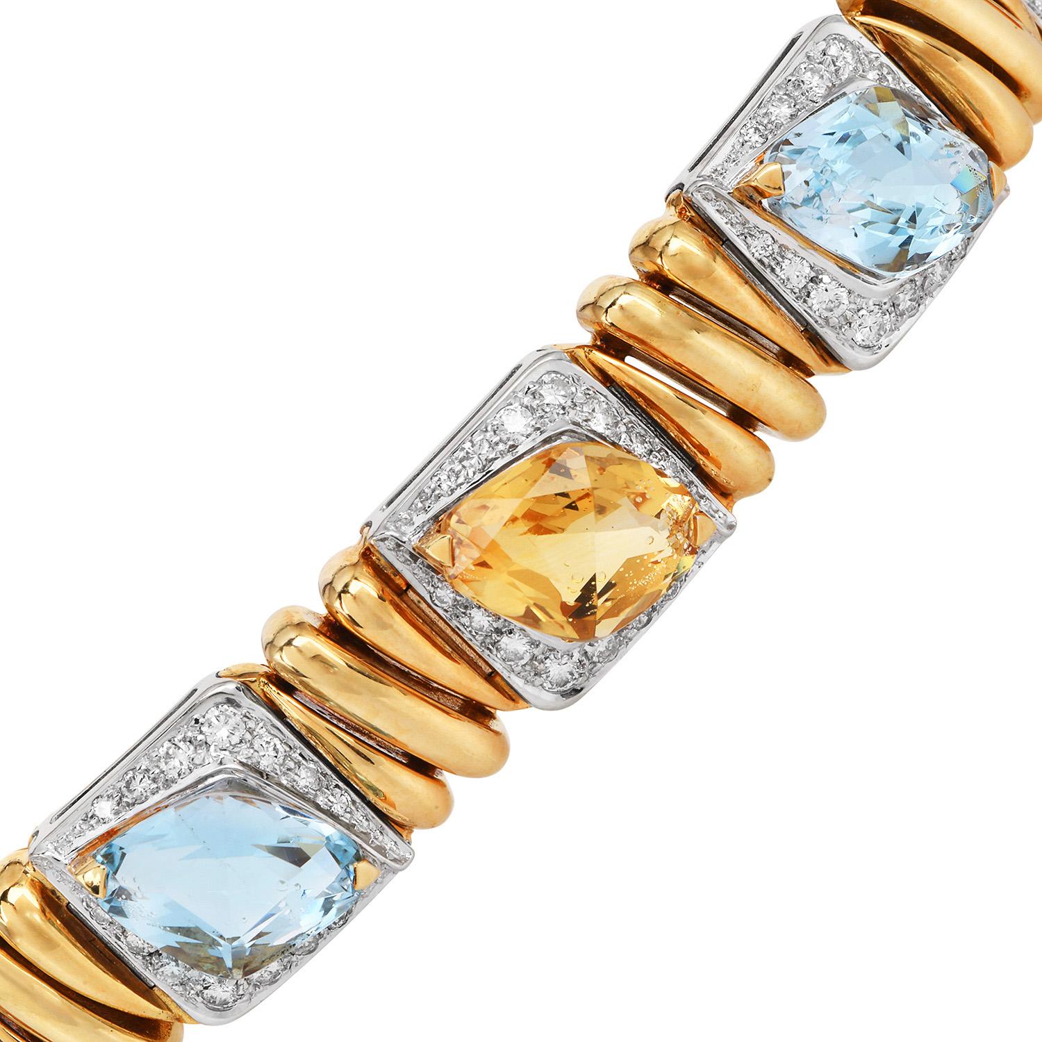 Bracelet de créateur en or jaune et blanc 18K, citrine, topaze et diamant - 24.30ct Gem Unisexe en vente