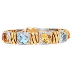 Designer 18K Yellow & White Gold Citrine, Topaz & Diamond Bracelet – 24.30ct Gem