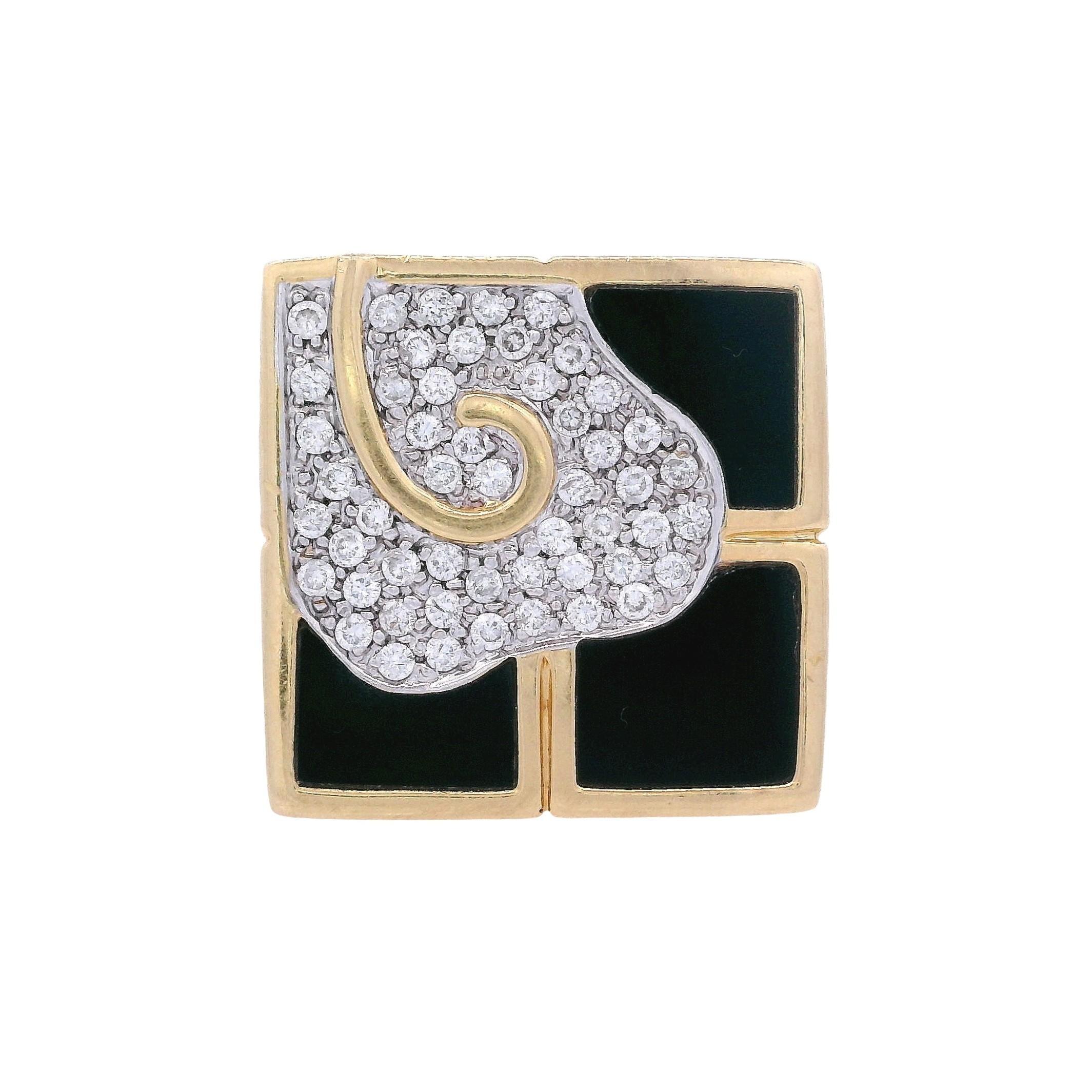 Taille carrée Bague géométrique en or 18kt avec onyx et diamants de designer en vente