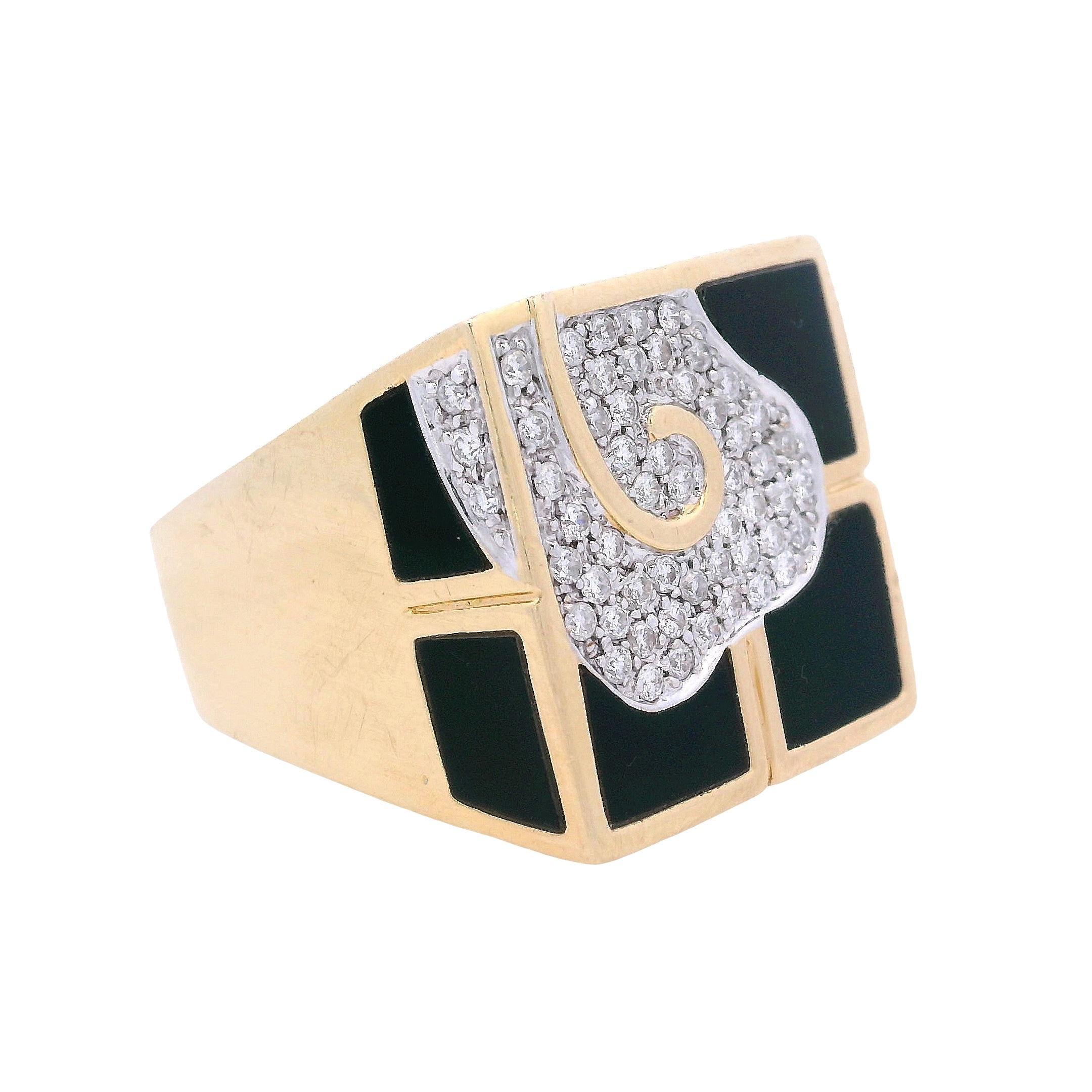 Bague géométrique en or 18kt avec onyx et diamants de designer en vente 1