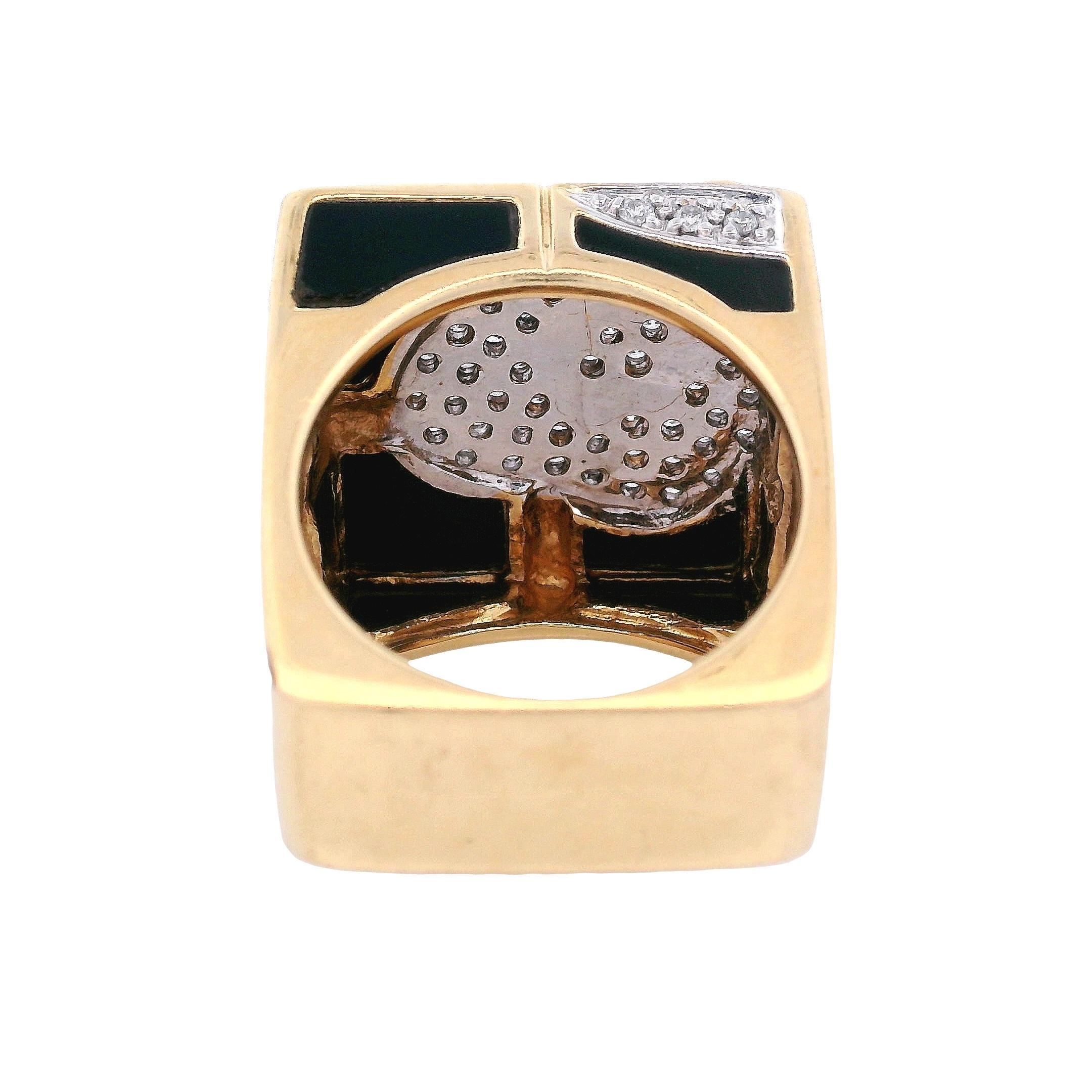 Bague géométrique en or 18kt avec onyx et diamants de designer en vente 2