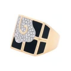 Designer 18kt Gold Geometric Ring with Onyx & Diamonds