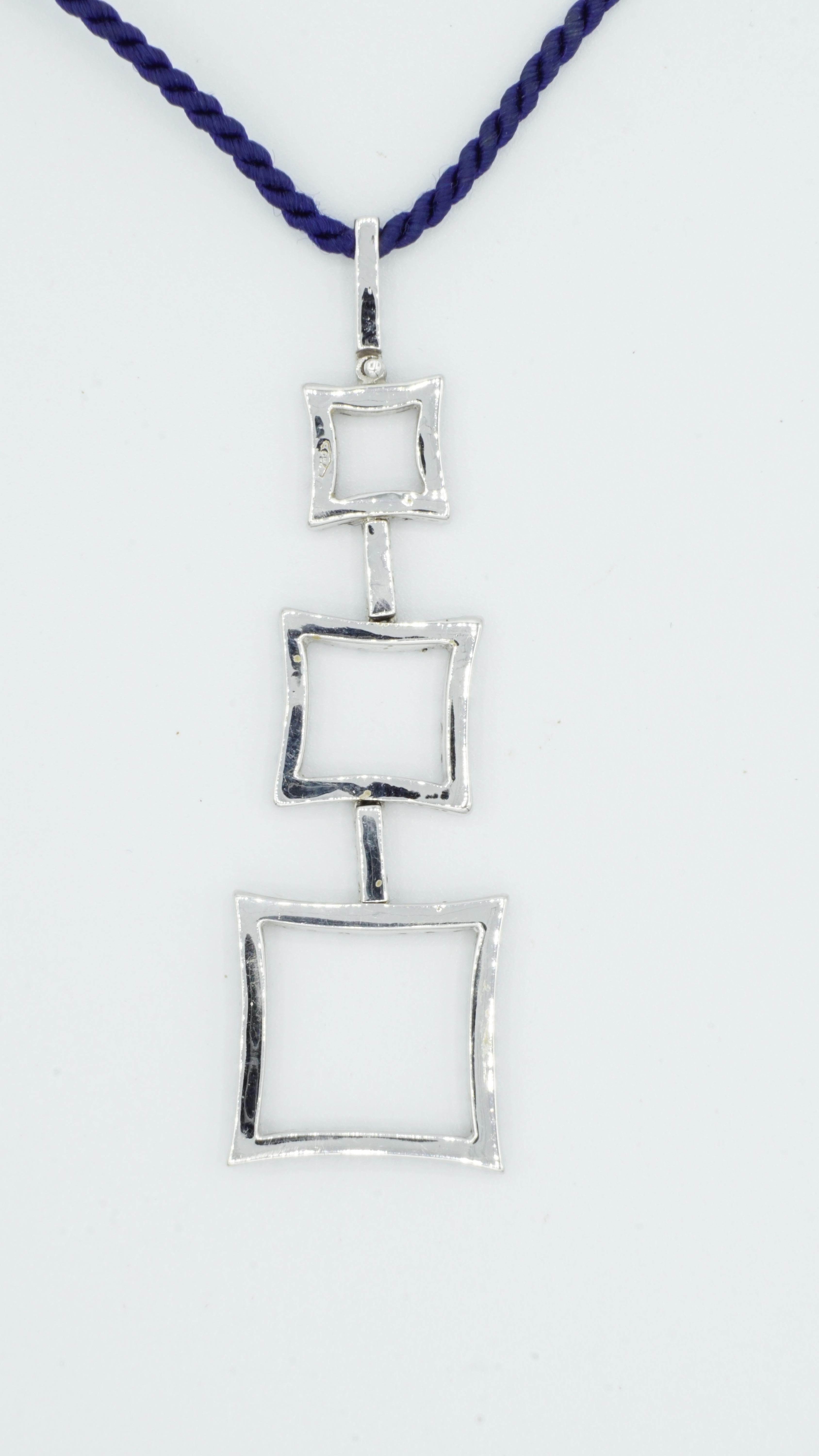 Round Cut 18kt White Gold Diamond, Pink Blue Sapphire Pendant, 15 in, New, Designer 8.6 gr For Sale