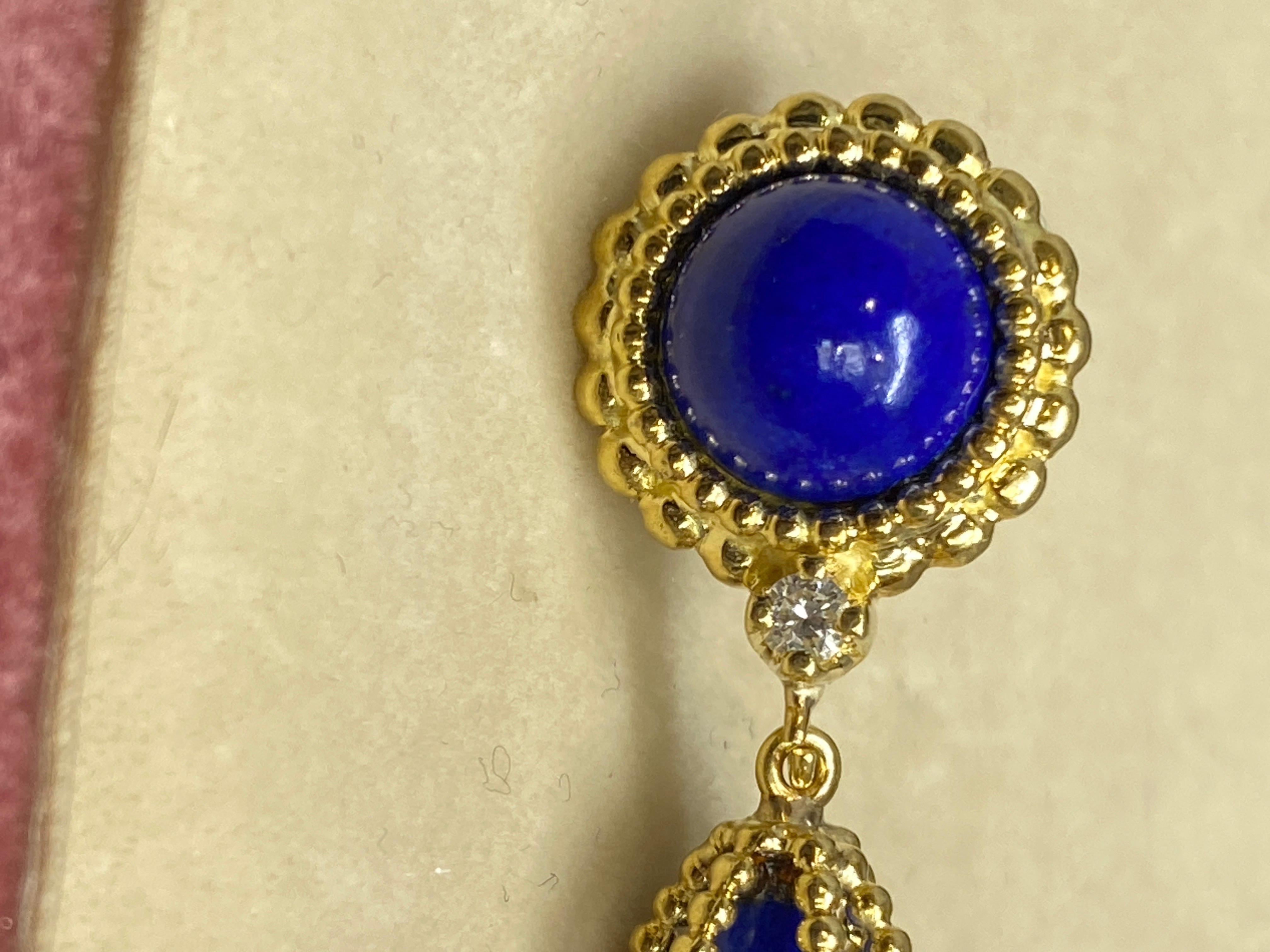 Designer 1970's CELLINO 18k Yellow Gold Lapis Lazuli & Diamond Drop Earrings 5
