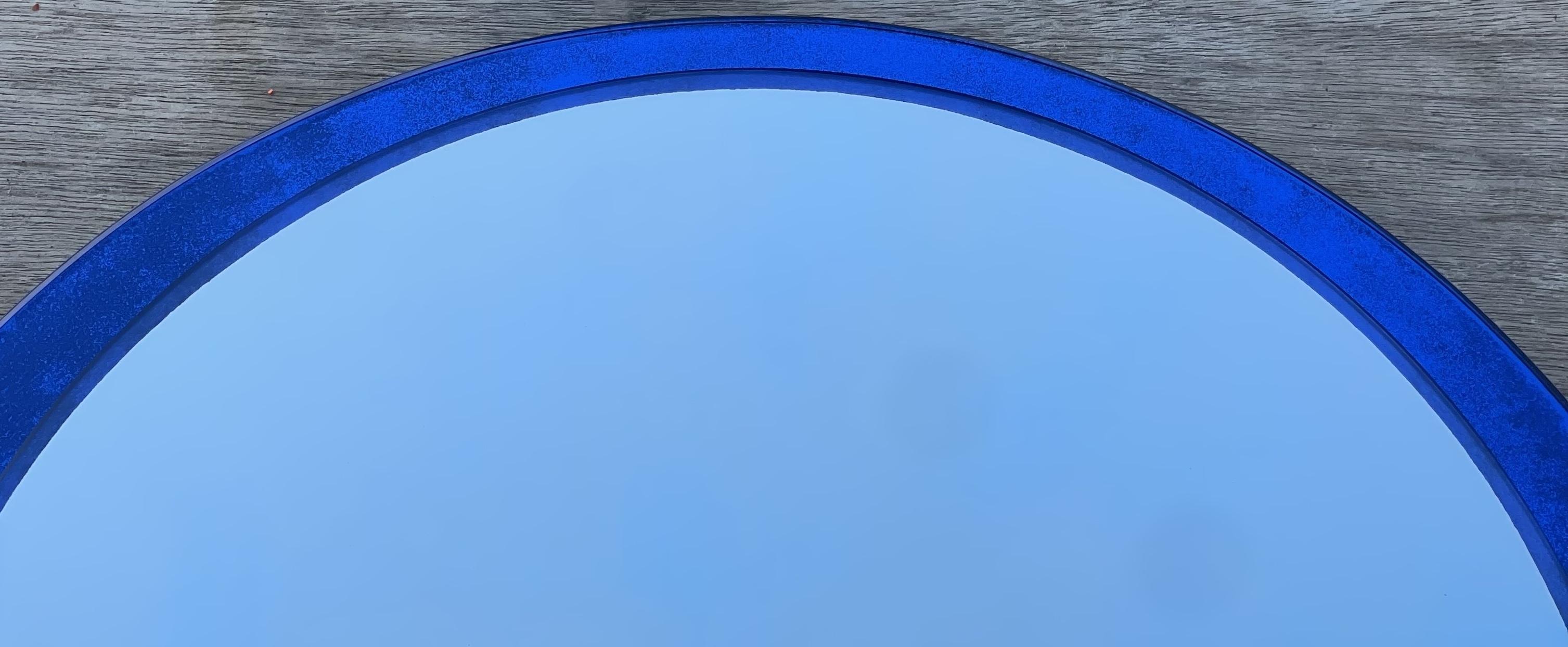 Designer 1970s Veca Made in Italy Mid-Century Modern Wall Cobalt Blue Mirror For Sale 5