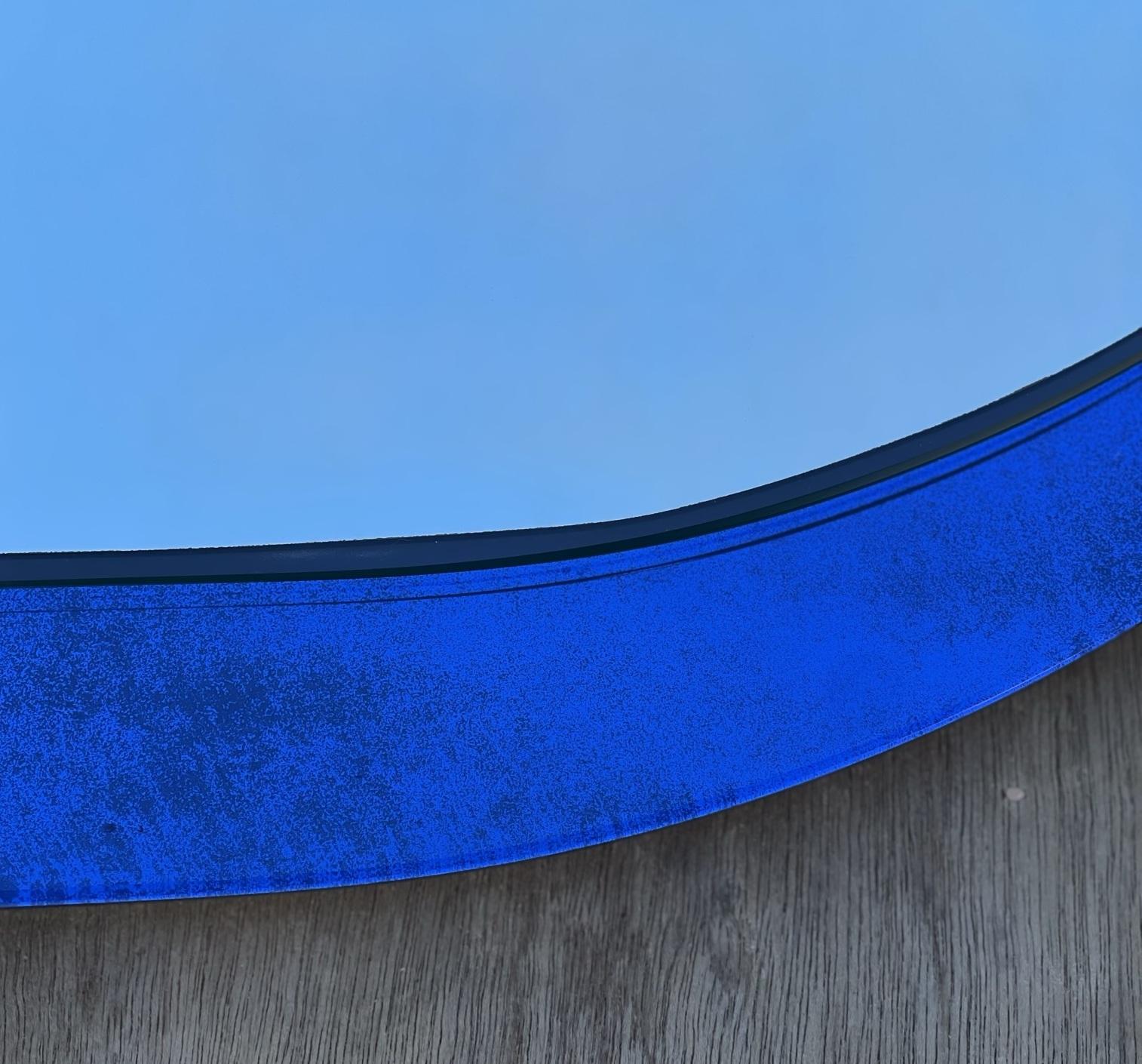 Designer 1970s Veca Made in Italy Mid-Century Modern Wall Cobalt Blue Mirror For Sale 6