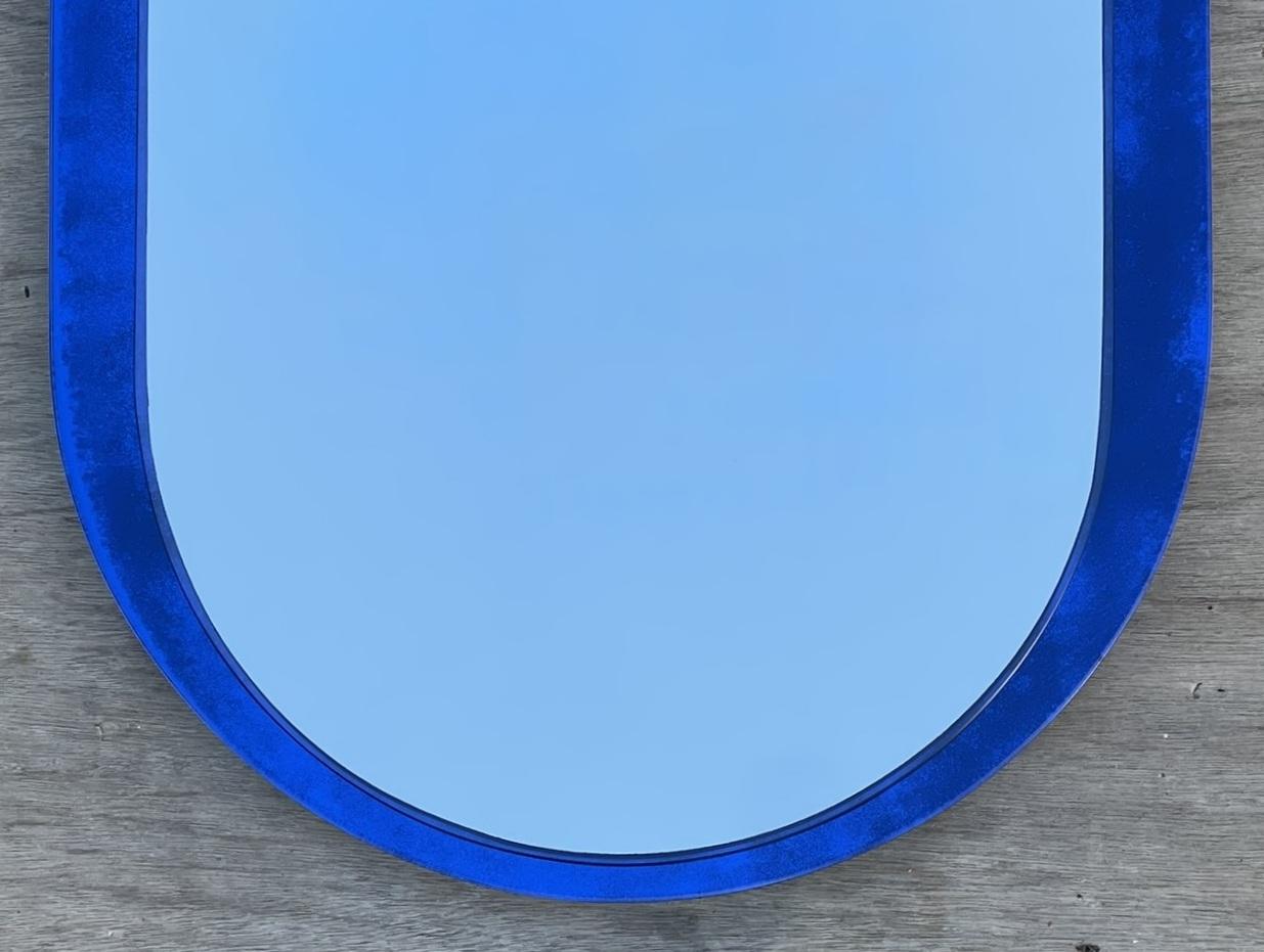 Italian Designer 1970s Veca Made in Italy Mid-Century Modern Wall Cobalt Blue Mirror For Sale