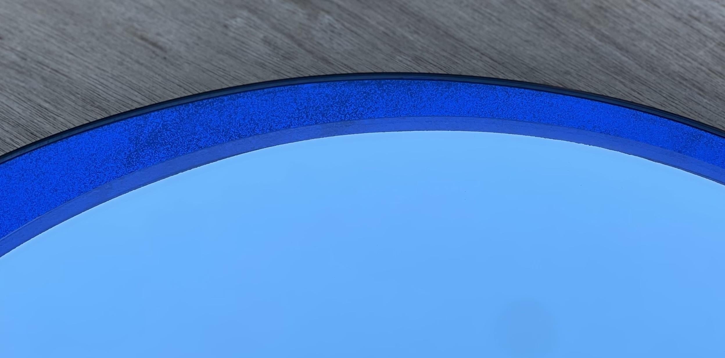Designer 1970s Veca Made in Italy Mid-Century Modern Wall Cobalt Blue Mirror For Sale 1