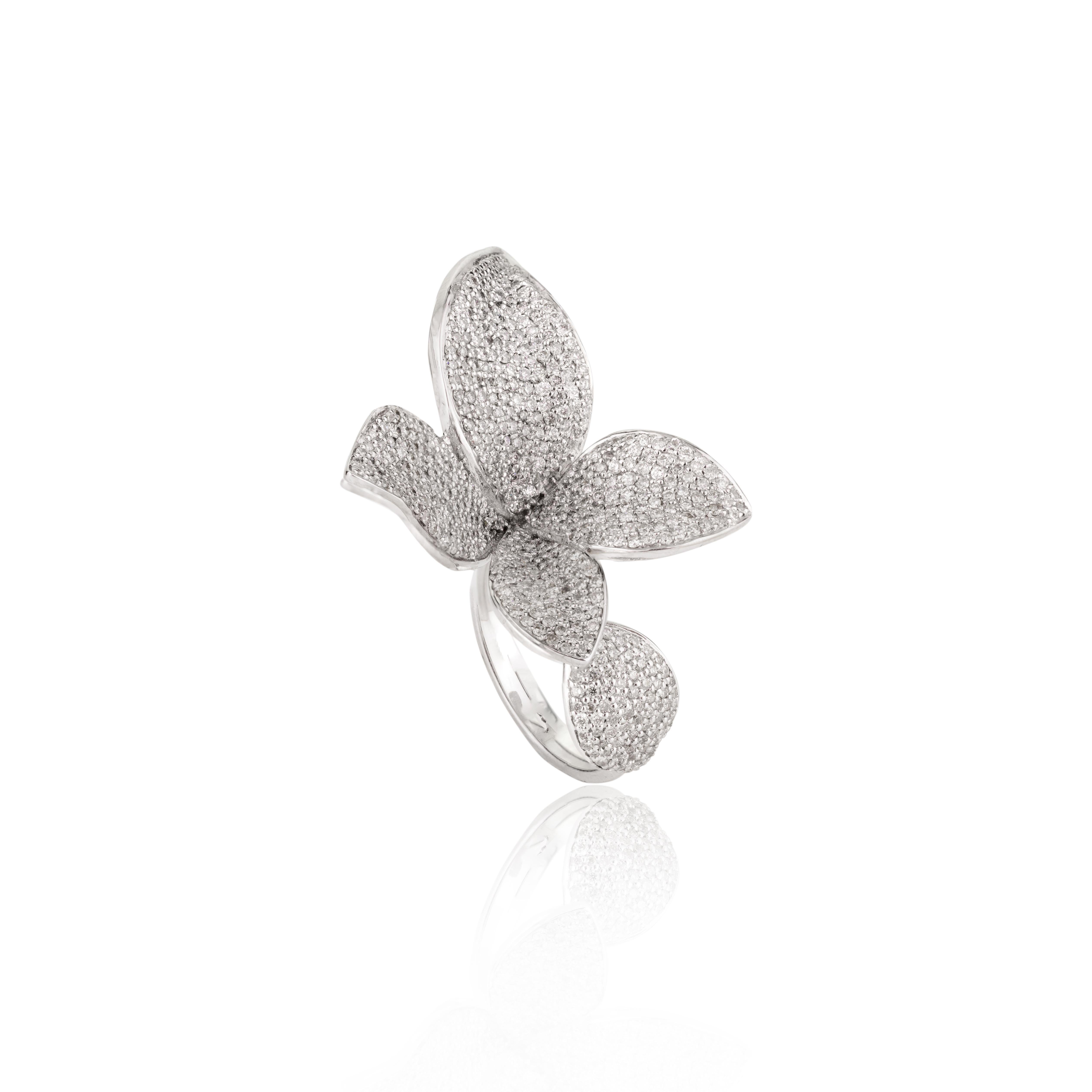 For Sale:  Designer 2 Carat Diamond Flower Cocktail Ring in 18k White Gold for Women 7
