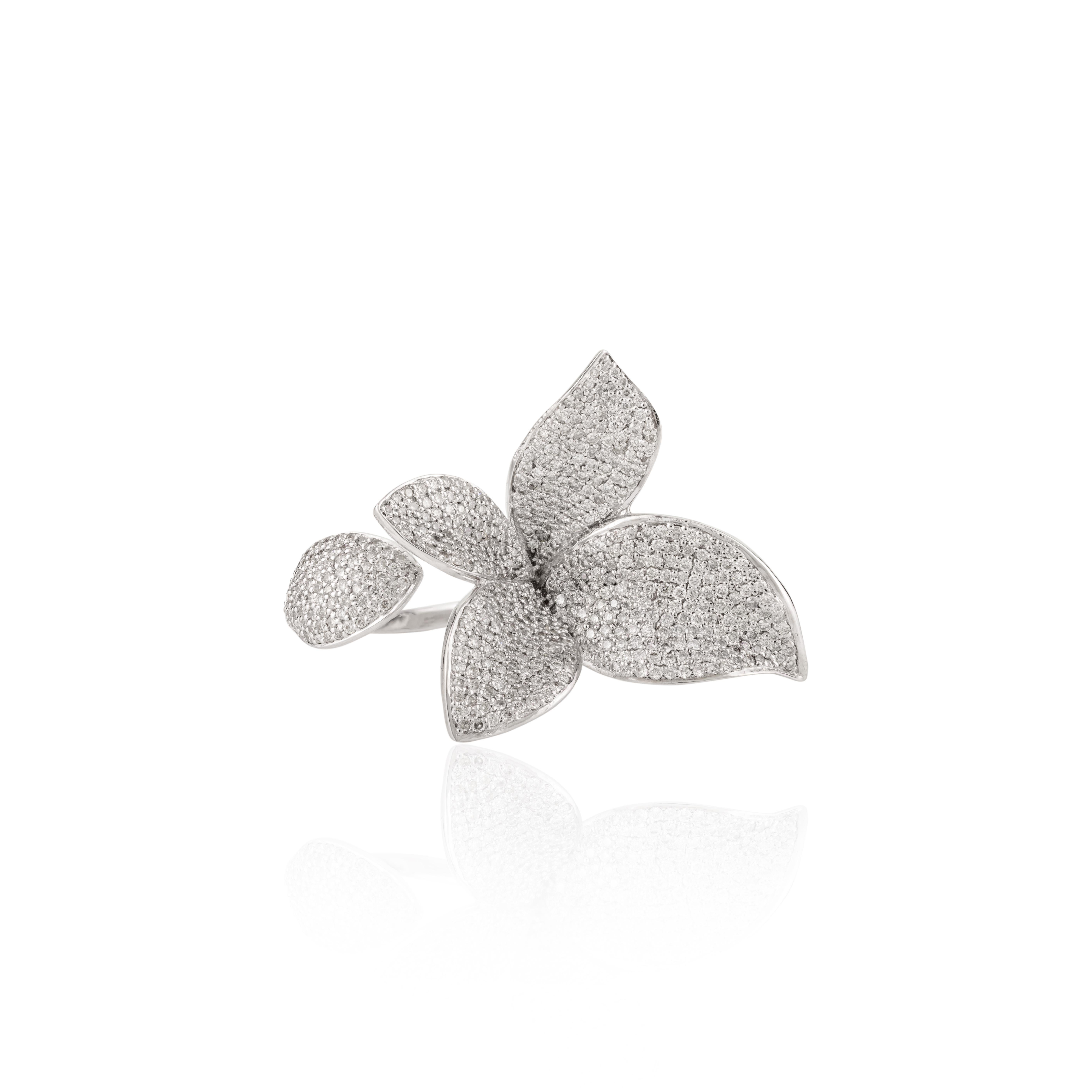 For Sale:  Designer 2 Carat Diamond Flower Cocktail Ring in 18k White Gold for Women 9