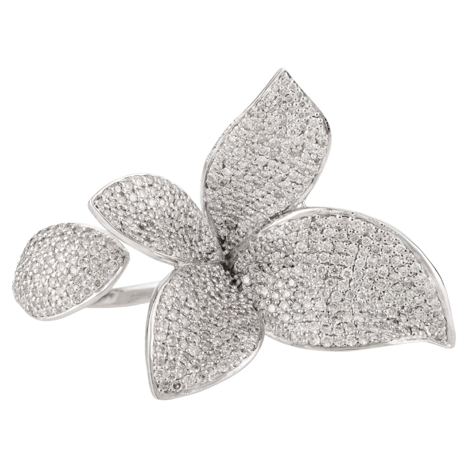 Designer 2 Carat Diamond Flower Cocktail Ring in 18k White Gold for Women