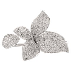 Designer 2 Carat Diamond Flower Cocktail Ring in 18k White Gold for Women