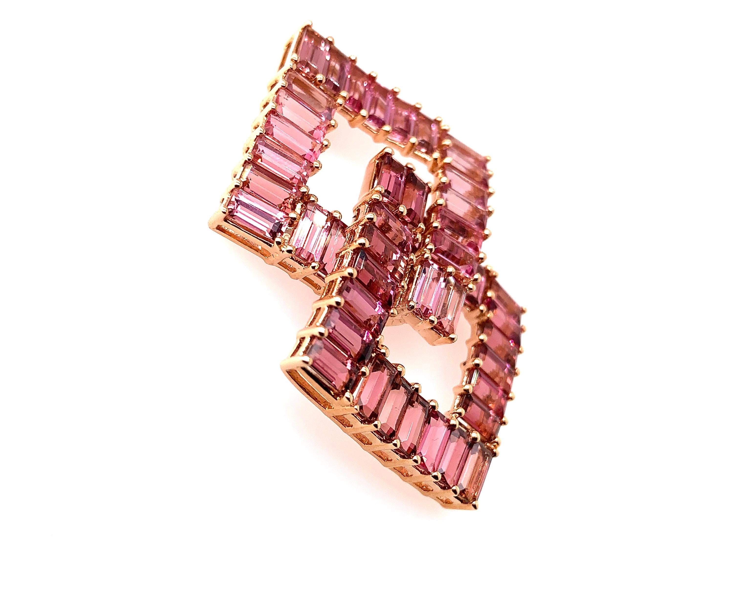 Designer 21.65 Carat Pink Tourmaline Earring in 18 Karat Rose Gold In New Condition In Hong Kong, HK