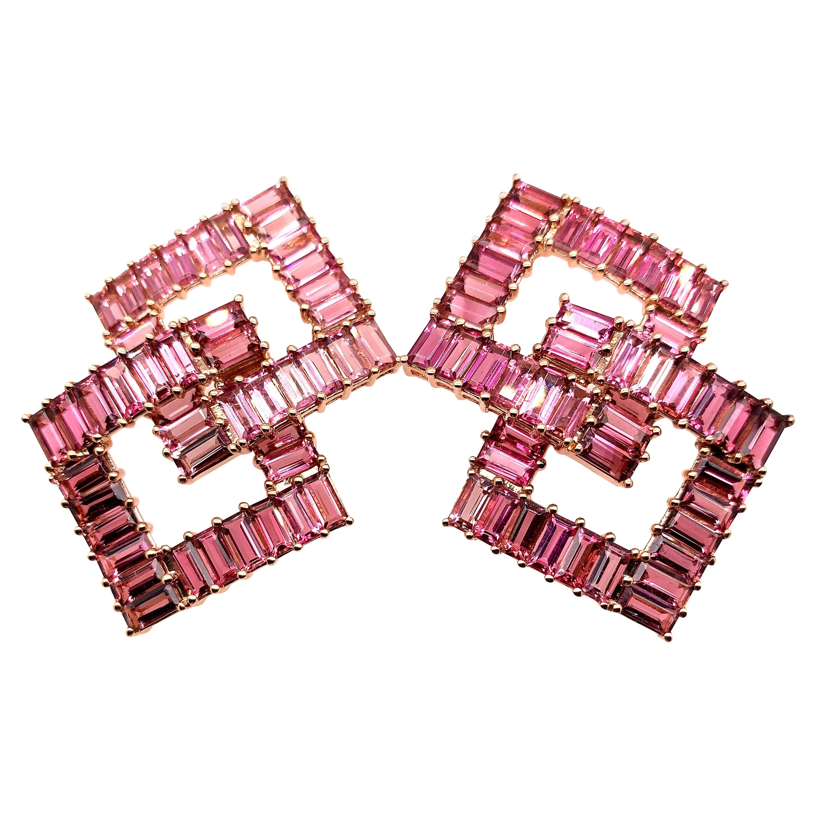 Designer 21.65 Carat Pink Tourmaline Earring in 18 Karat Rose Gold