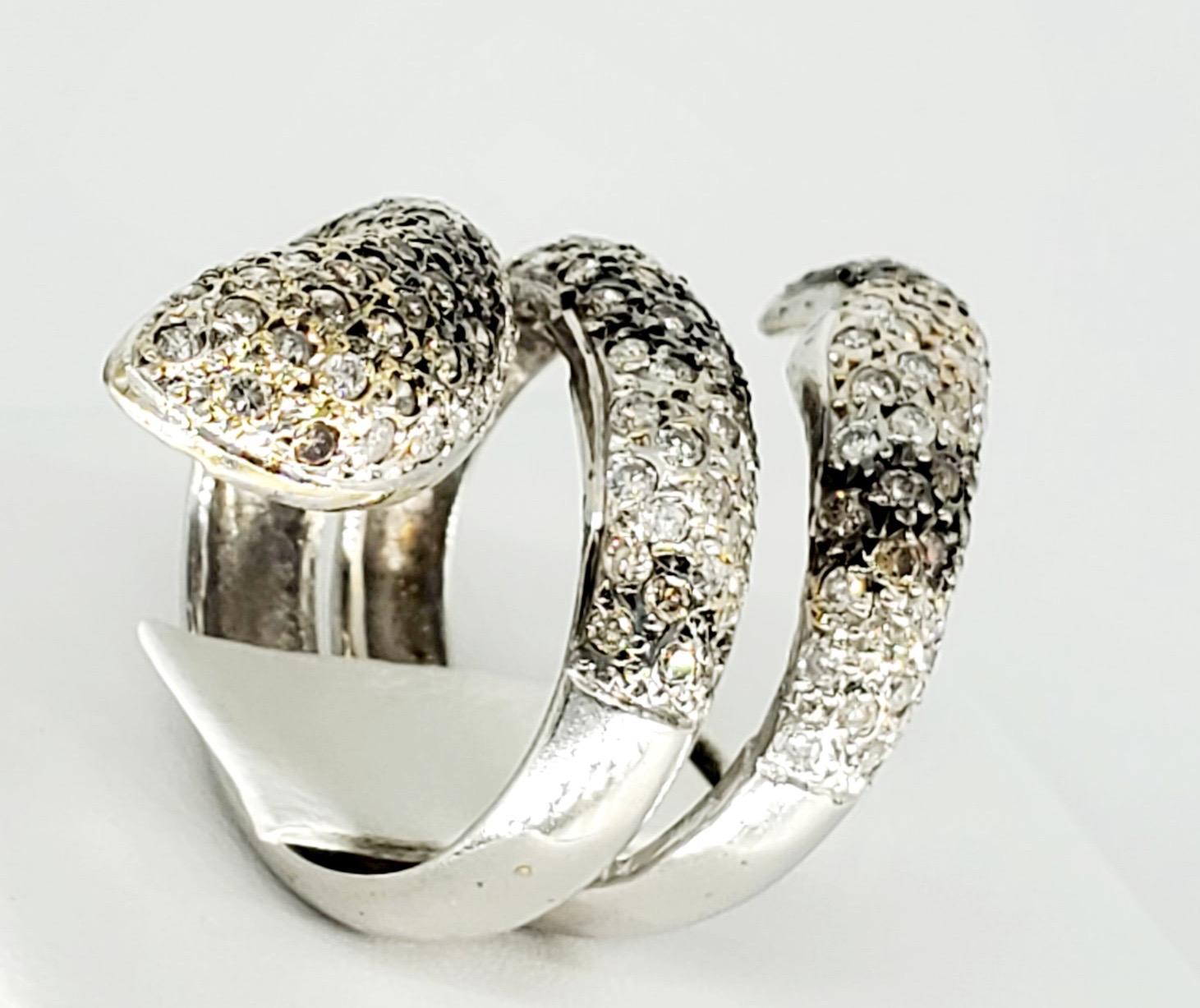Women's or Men's Designer 3 Carat Diamonds Rattlesnake Ring 18 Karat For Sale