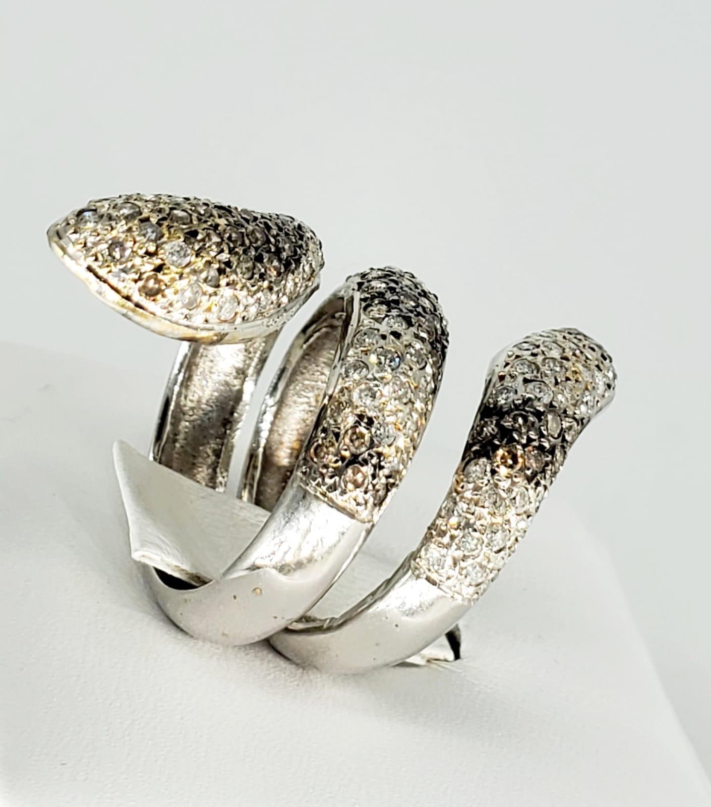 Designer 3 Carat Diamonds Rattlesnake Ring 18 Karat For Sale 1