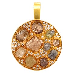 Designer 3.26 Carat Fancy Color Raw Diamonds 18 Karat Gold Pendant
