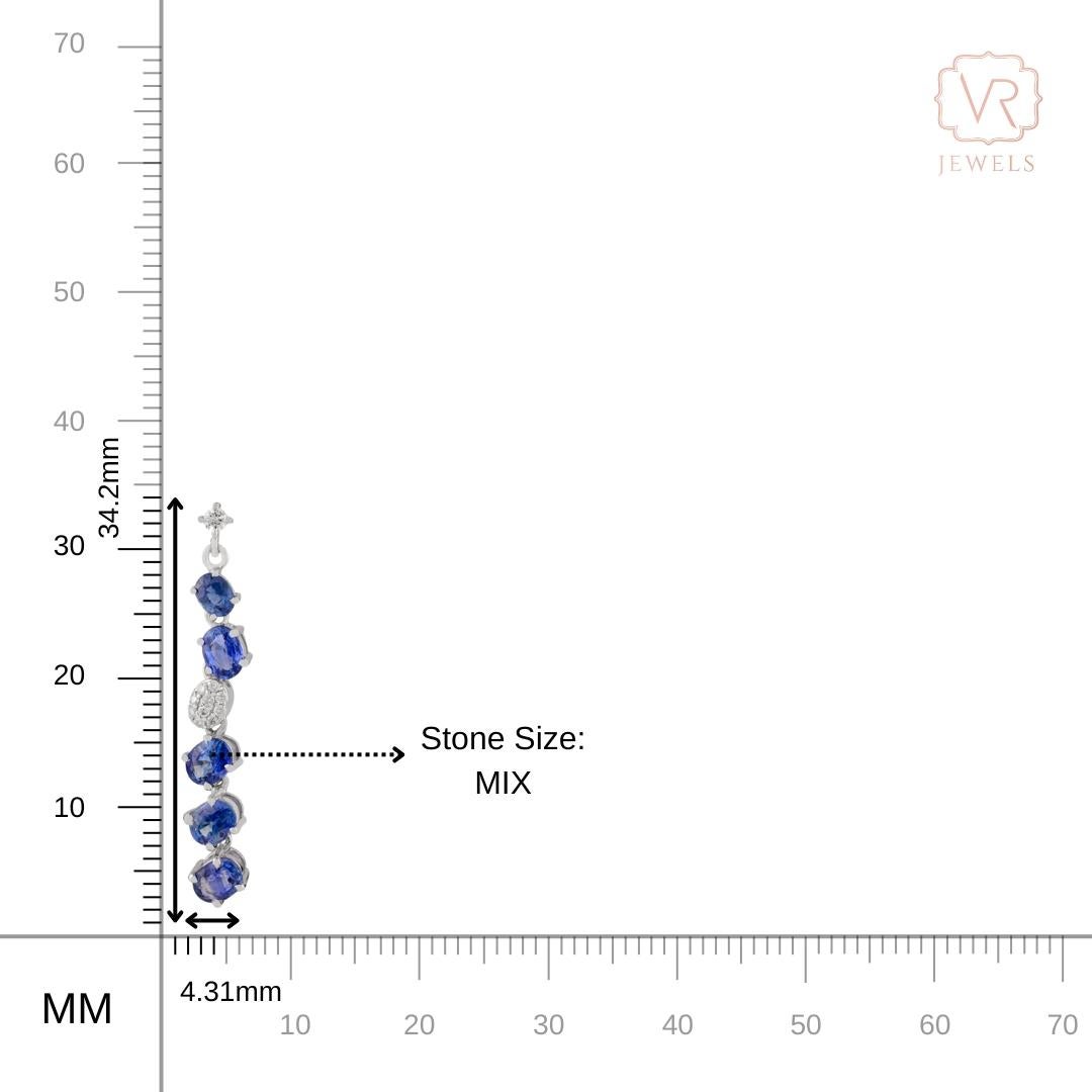 Design/One 3.27Ct Blue Sapphire & Diamond Dangle Ears 14k White Gold for Women en vente 9