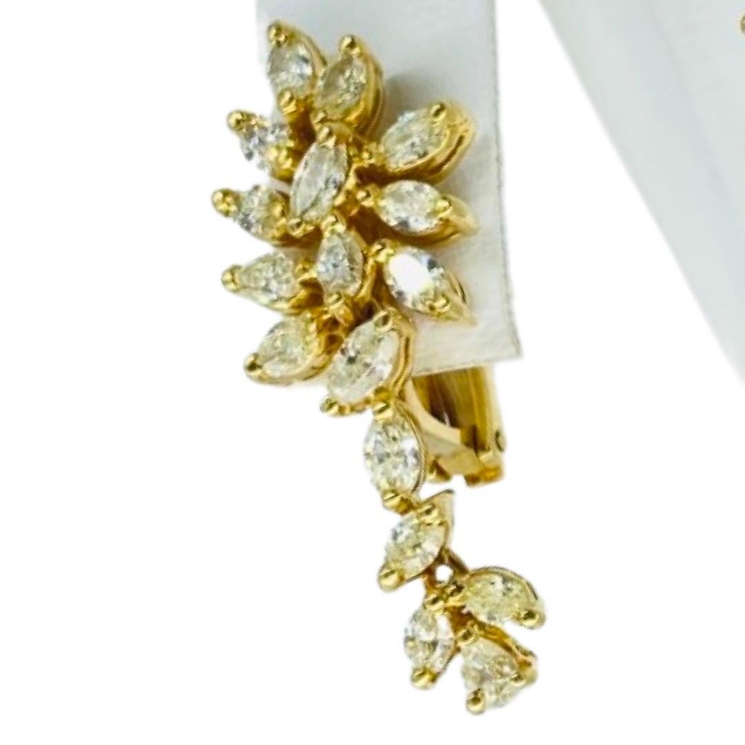 Women's Designer Fancy Marquise & Pear Shape Diamonds Dangling Leaf Earrings 18k Gold For Sale