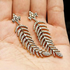 Designer 3ct Pave Diamond Leaf Shape Earrings in 925 Sterling Silver