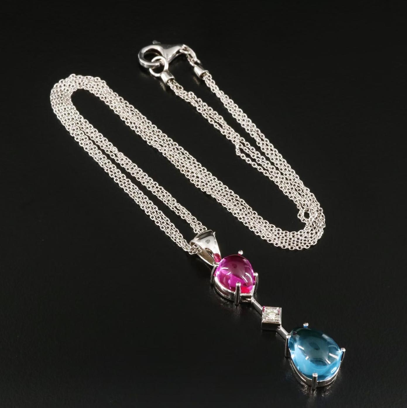 Women's Designer 6.1 CWT Diamond Tourmaline Necklace / 18K Gold For Sale