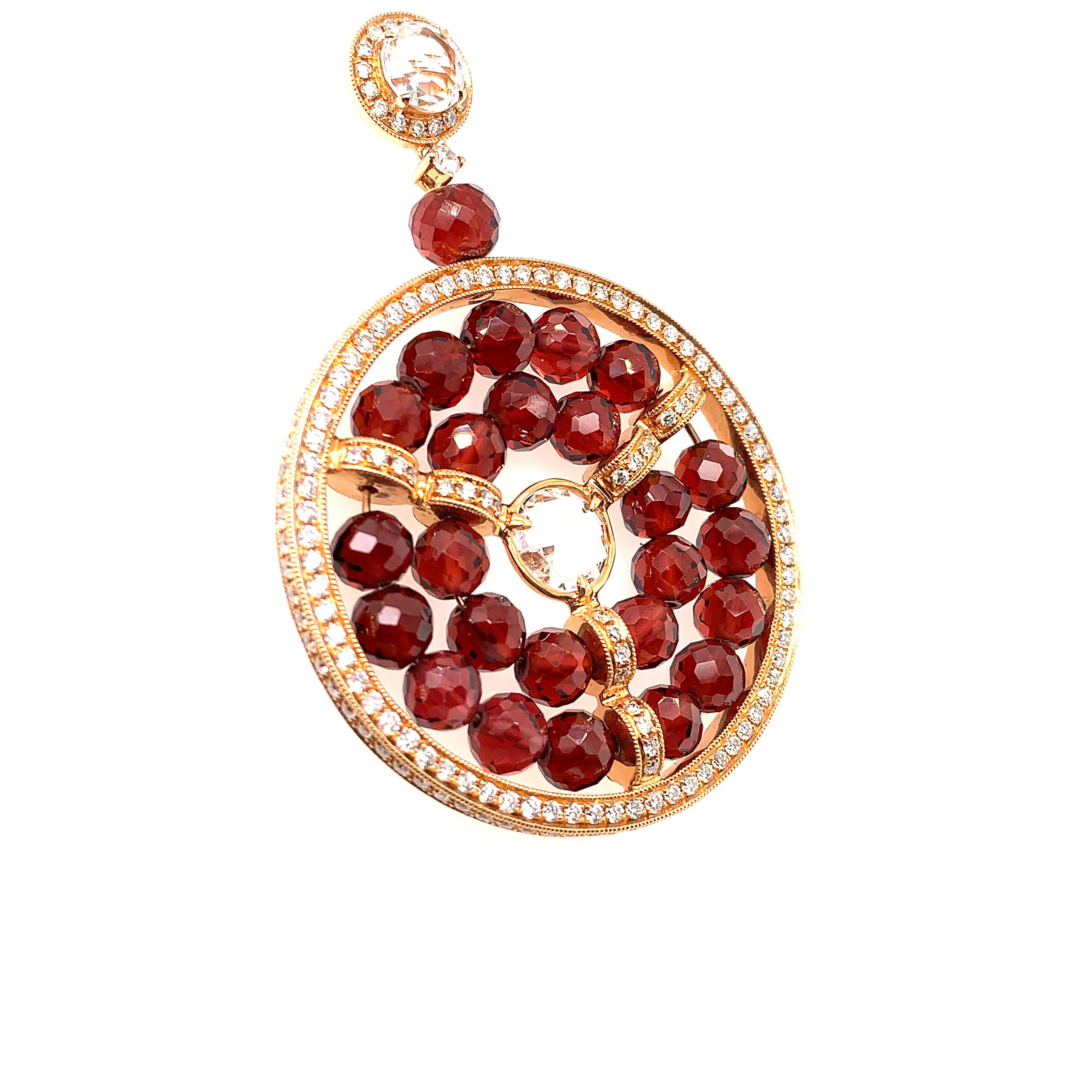 Designer-Ohrringe aus 18 Karat Roségold mit 62,18 Karat rotem Granat und Diamanten (Moderne) im Angebot