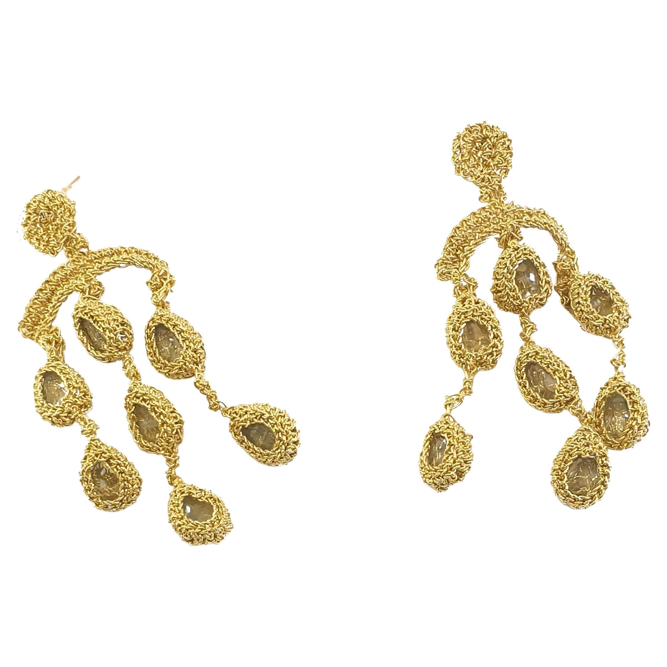 Designer 7 pear shape Aquamarine 18 karat gold thread earrings For Sale