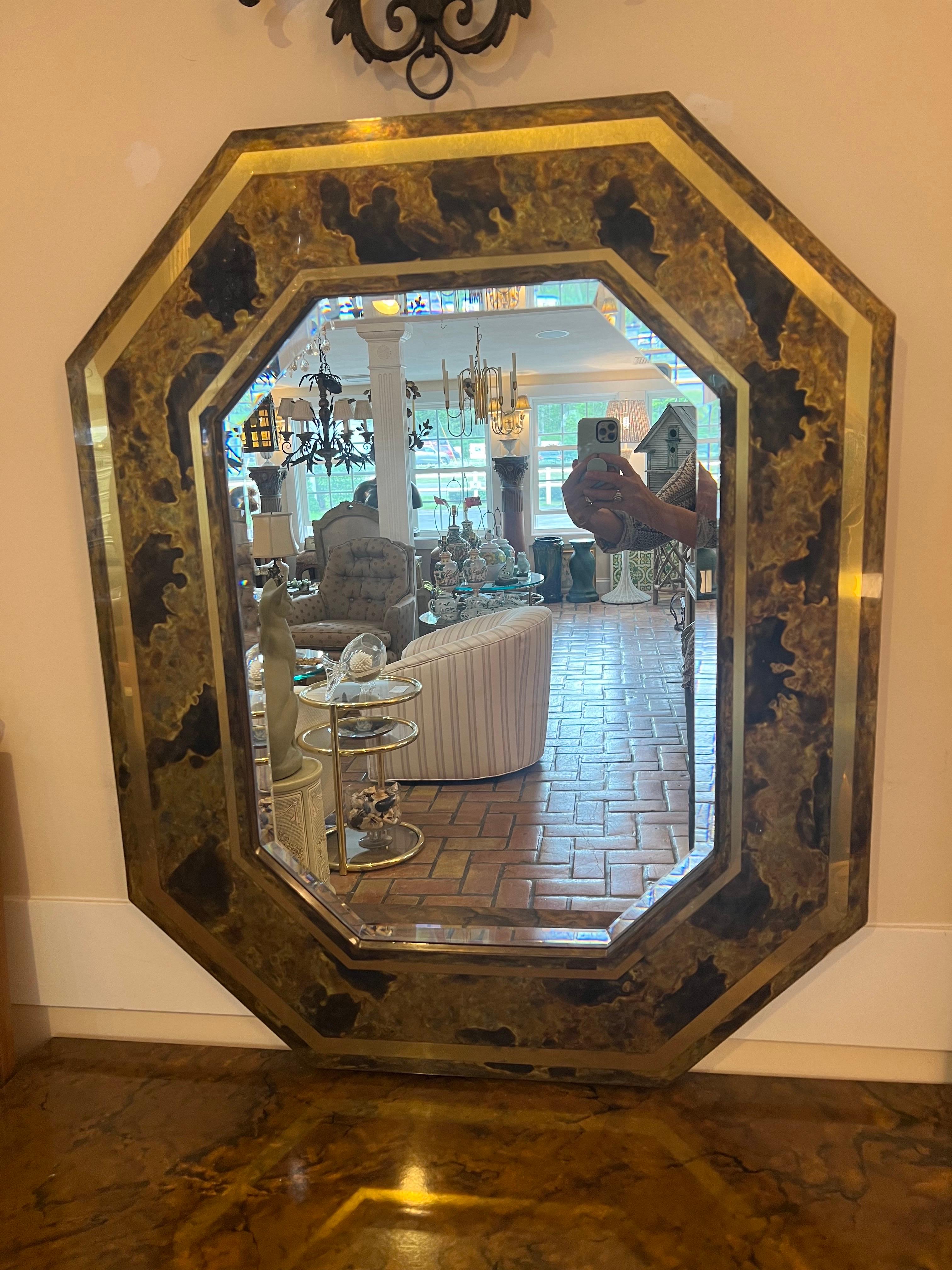 Hollywood Regency Miroir octogonal gravé à l'acide par LaBarge en vente