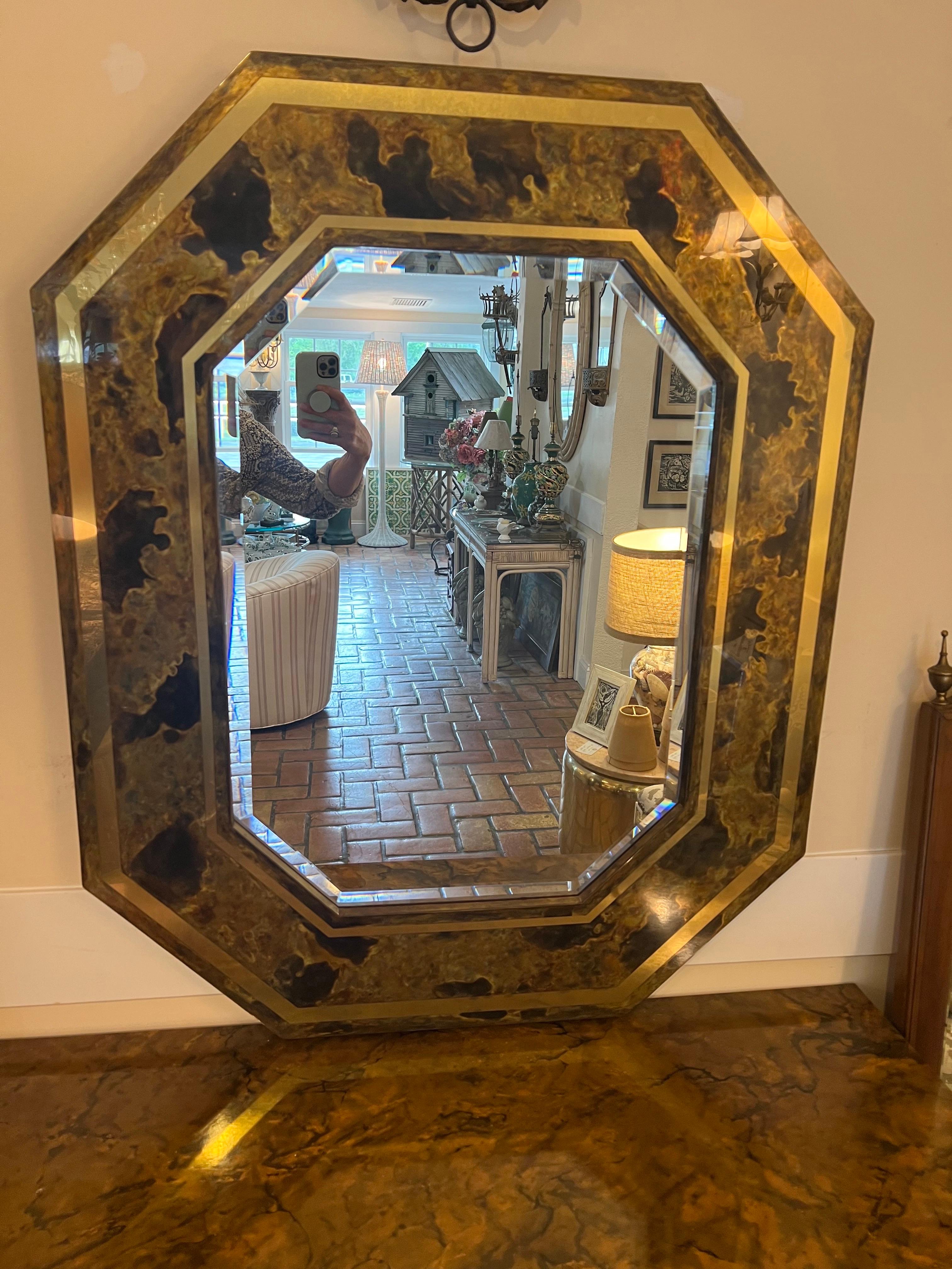 Miroir octogonal gravé à l'acide par LaBarge Excellent état - En vente à Redding, CT