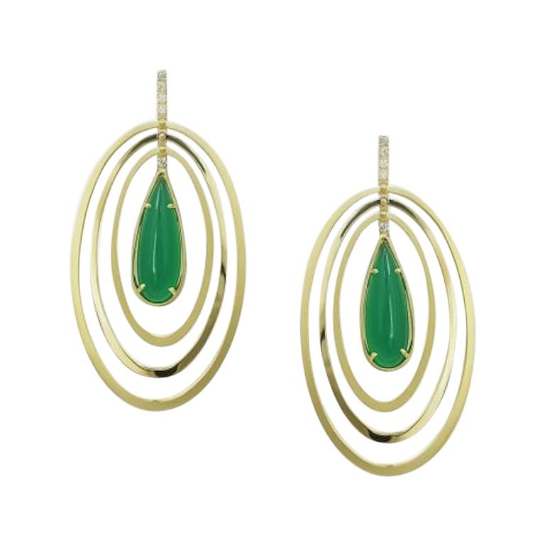 Designer Agate Yellow Gold Lever-Back Oval Geometric Earrings for Her For Sale