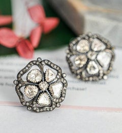 Designer Antique Polki Diamond Earrings 2 pc set Victorian Jewelry