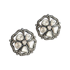 Designer Antique Polki Diamond Earrings 2 pc set Victorian Jewelry