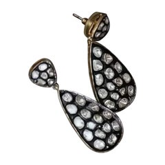 Designer Antique Polki Diamond Earrings 2 pc set Victorian Jewelry