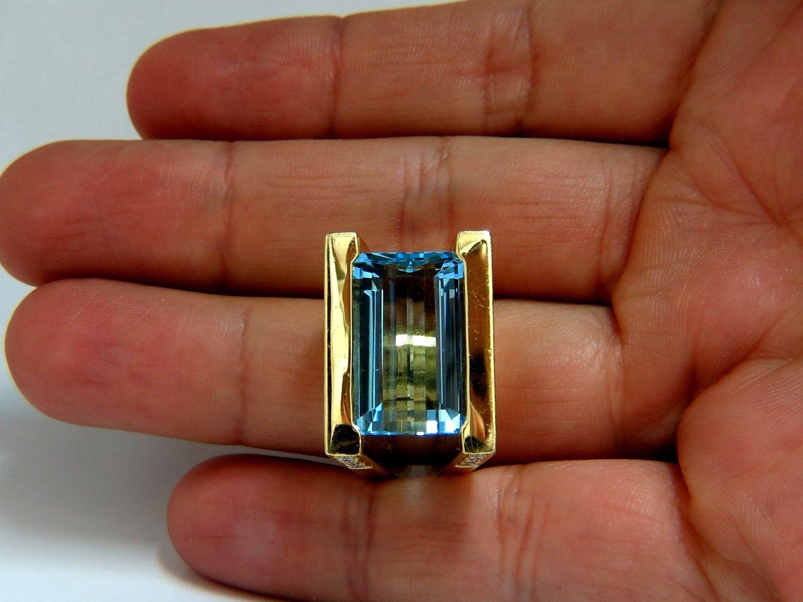 Designer AntonGianni 

Aquamarine Collections

15ct. Natural Aquamarine Ring

 Excellent clean clarity

 Octagonal Step cut (emerald cut).

Blue Aqua color.

Brilliant sparkles from all angles

Pristine Transparency

24x16mm

.20ct natural side