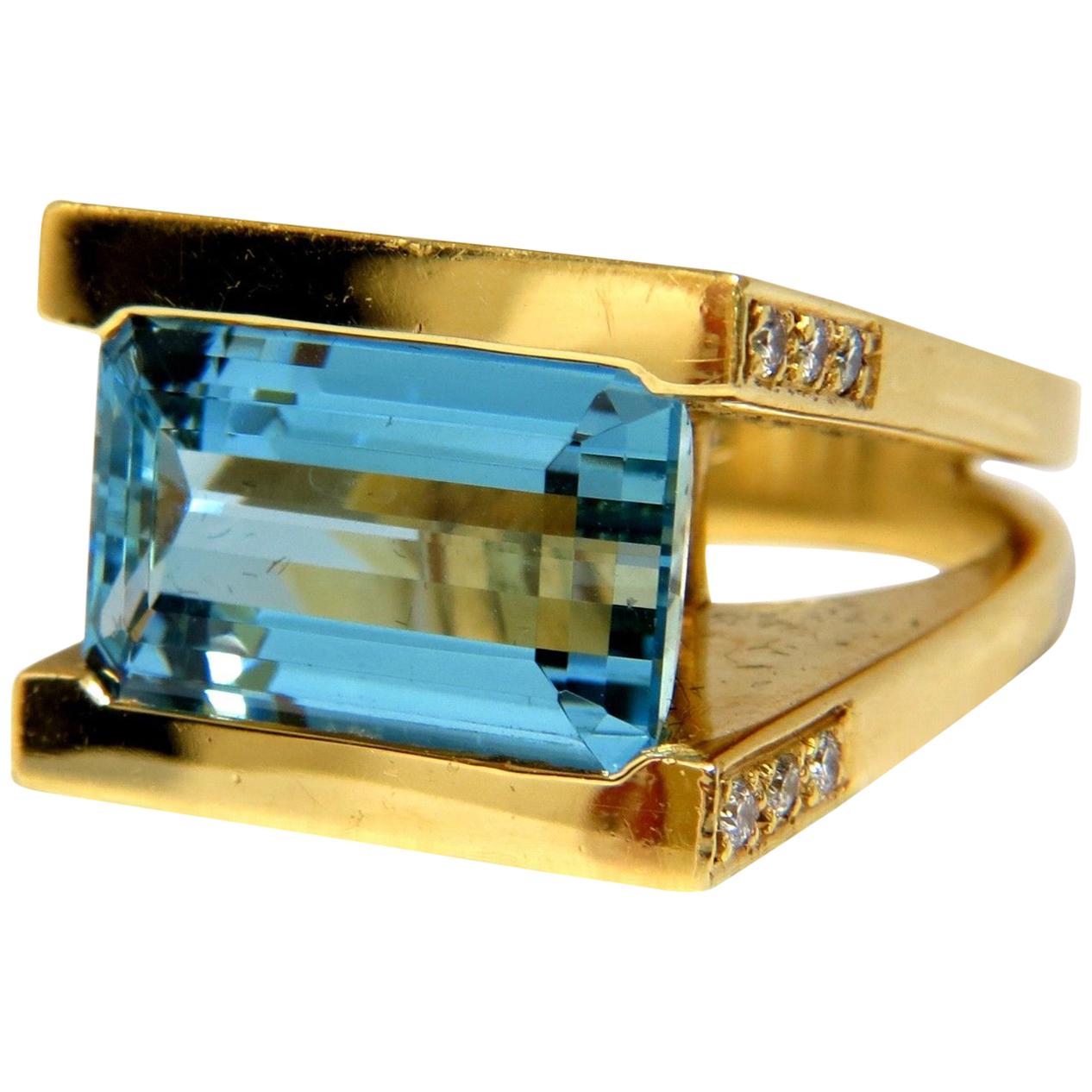 Designer Antongianni 15.20 Carat Natural Aquamarine Diamonds Ring 18 Karat